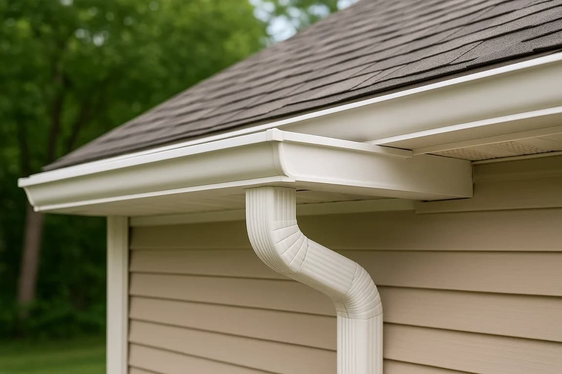 Gutters along the roofline of an Indiana home