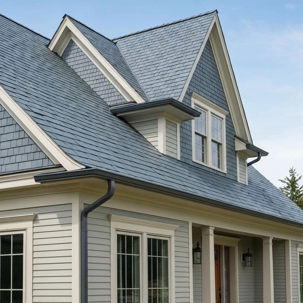 Seamless K-style gutters installed along the roofline of a Fort Wayne home