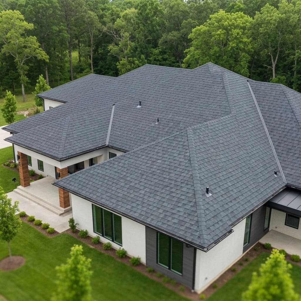 Beautiful new asphalt shingle roof on a Fort Wayne, Indiana home